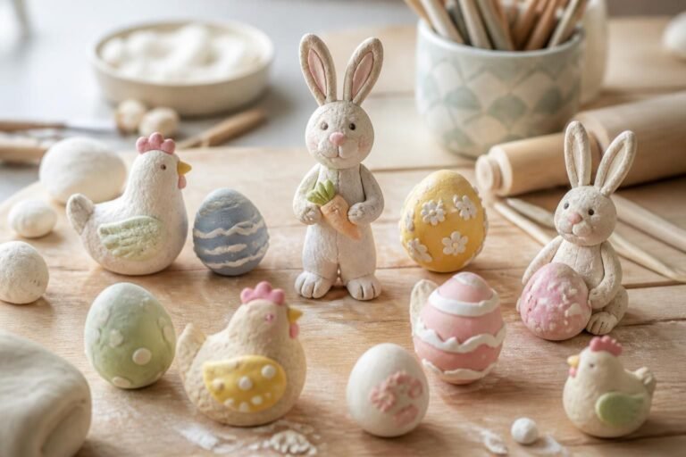 créez des décorations de pâques amusantes avec notre pâte à sel : modellez de jolis lapins, œufs et poules pour célébrer la fête en famille.